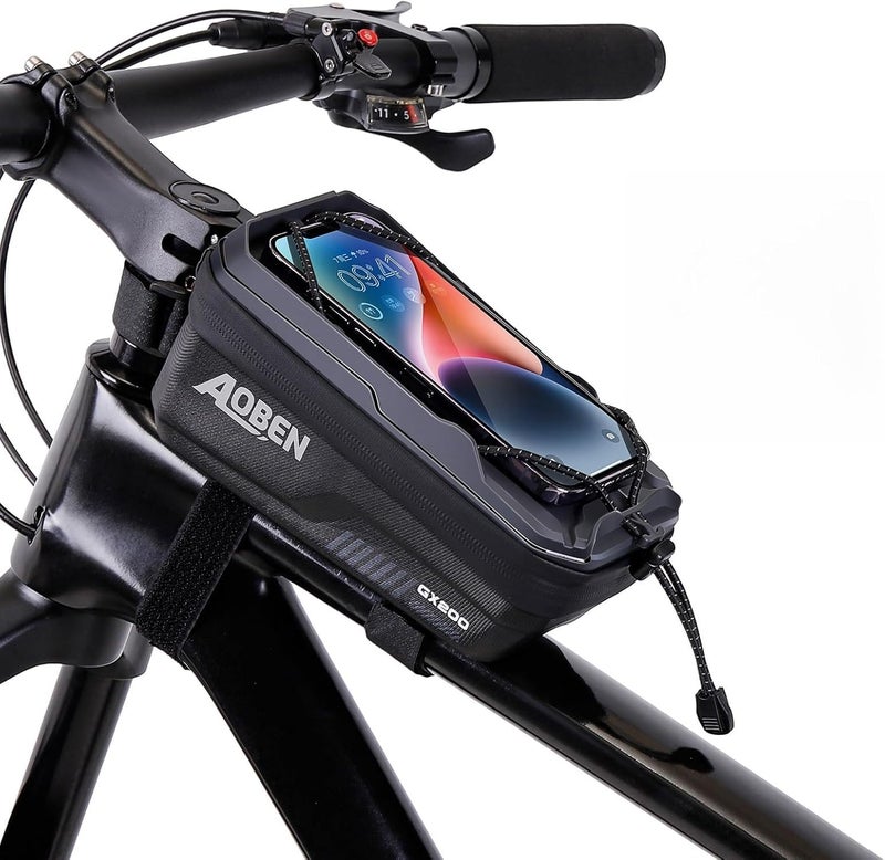 AOBEN Bike Bicycle Phone Front Frame Bag for Mountain Bike Road Bike, EVA Hard Casing Bike Phone Holder Bike Phone Mount for MTB, Bike Bicycle Accessories for Cell Phone Under 6.8 Inches (Gray) - Image 1